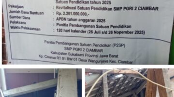 Diduga Tak Sesuai RAB, Proyek Revitalisasi SMP PGRI 2 Ciambar Rp 2,2 Miliar Gunakan Baja Bekas