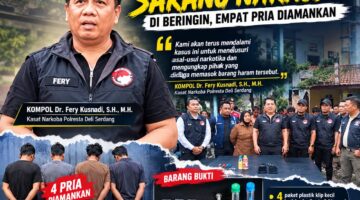Polresta Deli Serdang dan BNNK Gerebek Dugaan Sarang Narkoba di Beringin, Empat Pria Diamankan